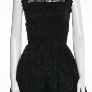 Alexis Black Lace Pattern Mini Dress With Trim Embellishment Size: XS